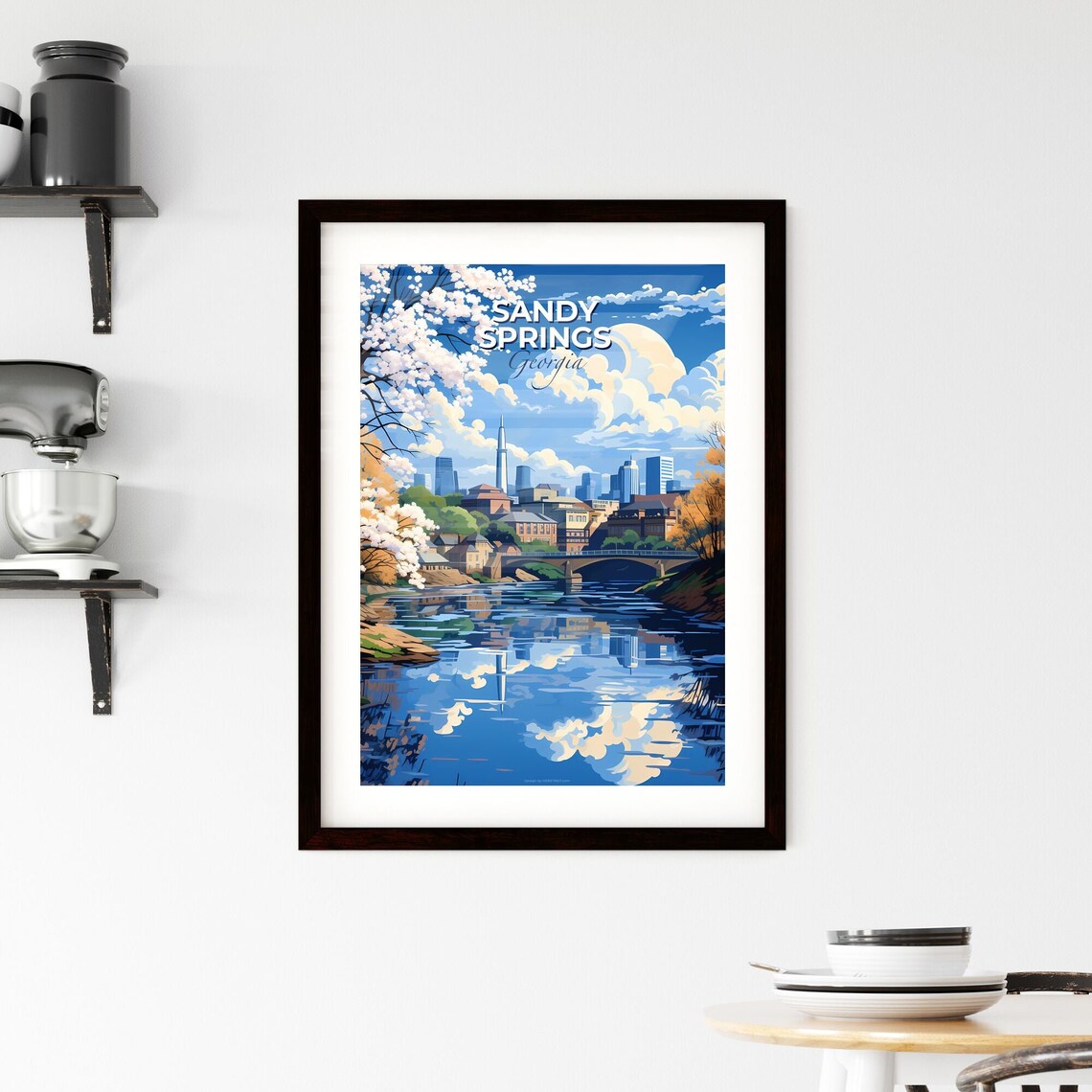 Vivid Sandy Springs Georgia River Bridge Skyline Blossom Poster - Image 2