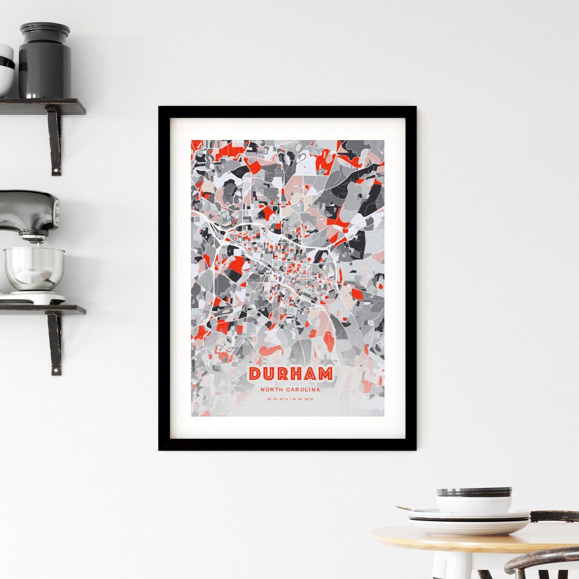 Durham North Carolina Expressive Red Bold City Map Art Poster - Image 2