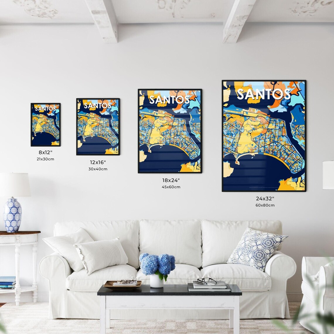Santos Brazil Colorful Modern City Street Map Travel Decor Poster - Image 3