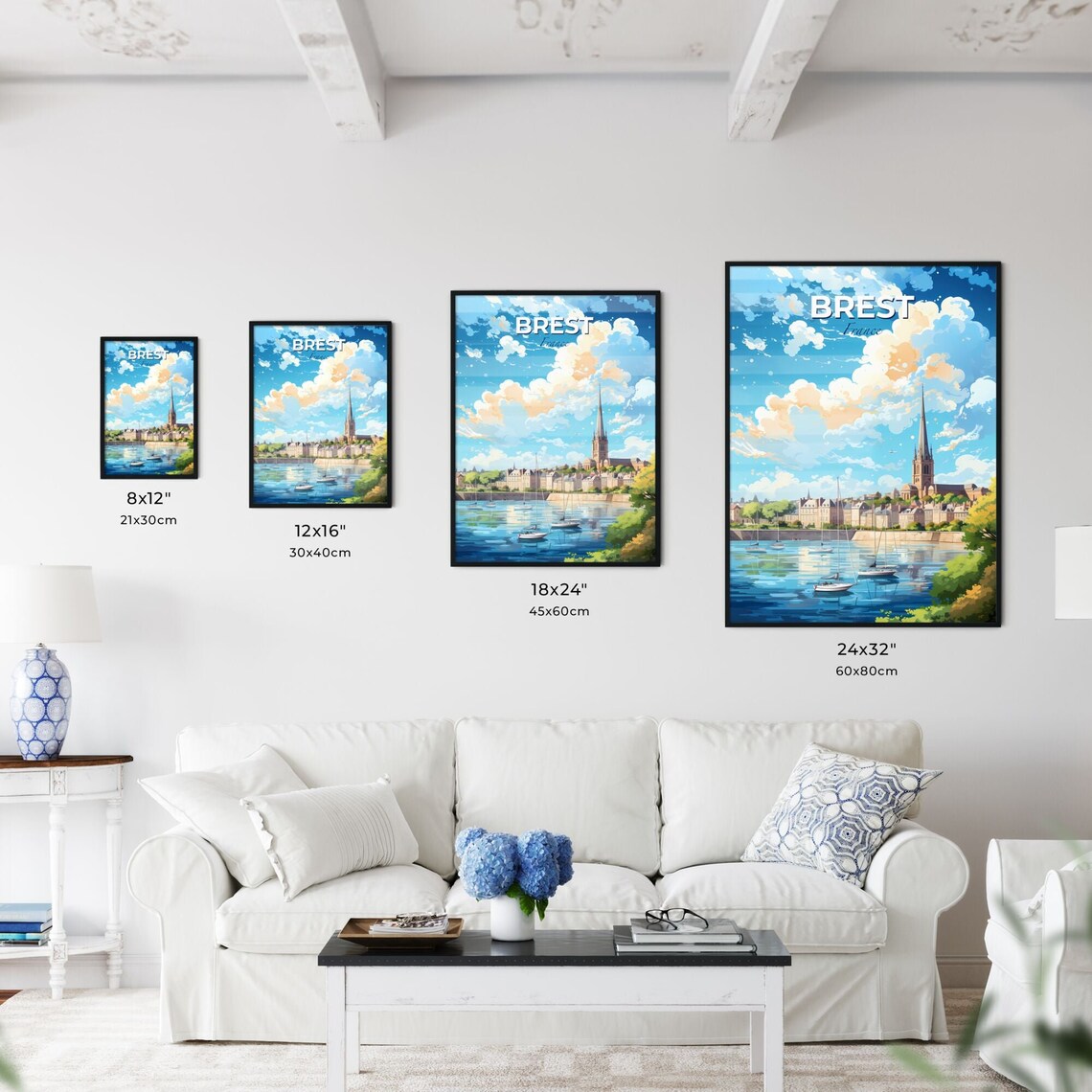 Brest France Skyline Harbor Sailboats Church Spire Waterfront Travel Poster - Image 3