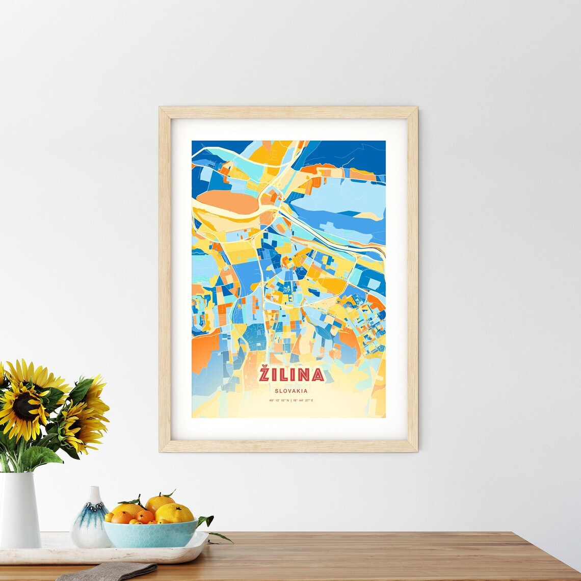 Zilina Slovakia Bold Blue Orange Abstract City Street Map Art Poster - Image 2
