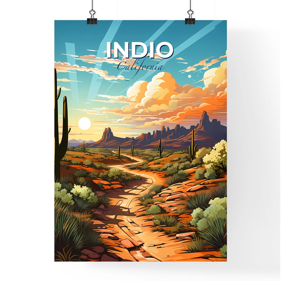 Indio California Desert Sunset Saguaro Cactus Landscape Poster - Image 4