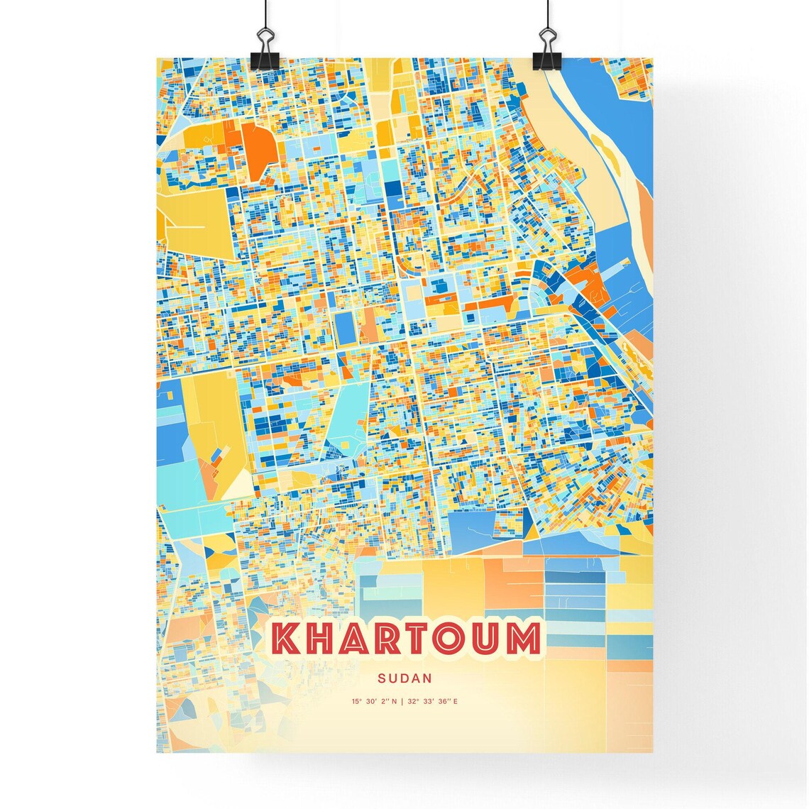 Khartoum Sudan Colorful City Map Art Poster Blue And Orange Street Grid - Image 3