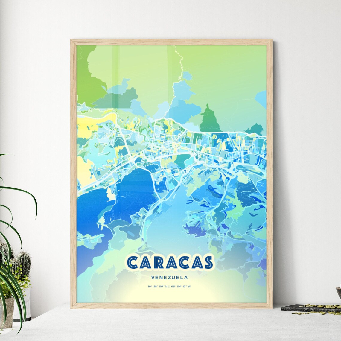 Caracas Venezuela Bluish Watercolor Modern Decorative City Map Art Poster