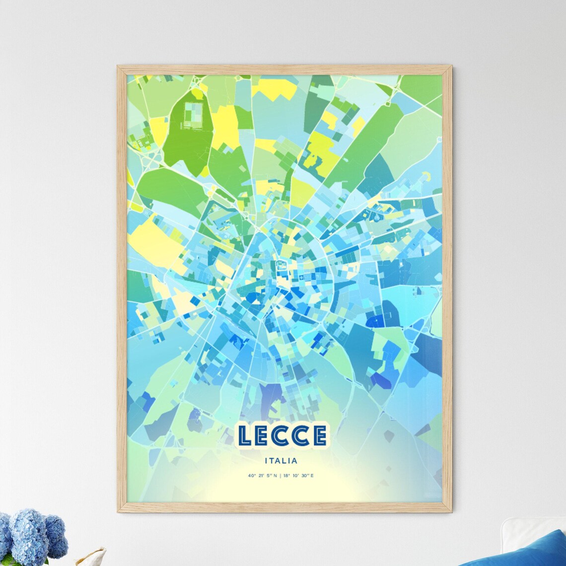 Lecce Italy Abstract City Map Art Blue Green Pastel Coordinates Travel Poster
