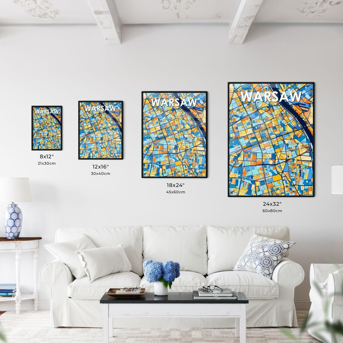 Warsaw Poland Artistic Colorful City Map Wall Decor Travel Design Poster - Image 3