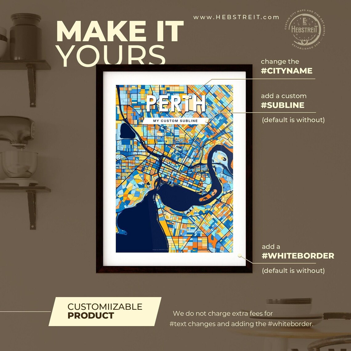 Perth Australia Blue Orange City Map Poster Bold Modern Street Grid Art - Image 2