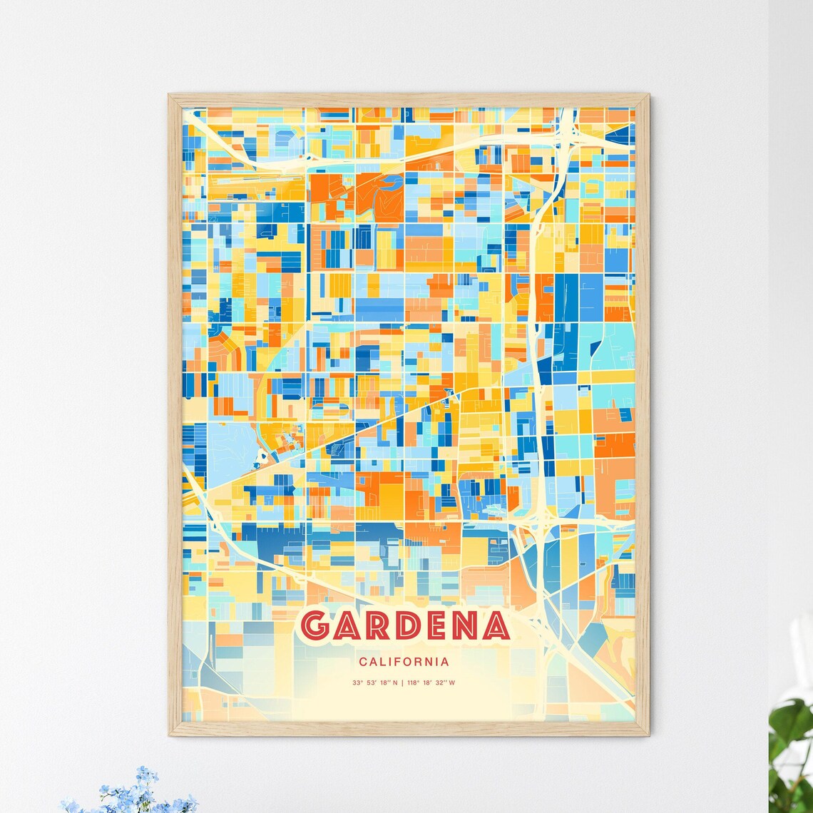 Gardena California Modern Colorful City Street Map Art Poster - Image 3