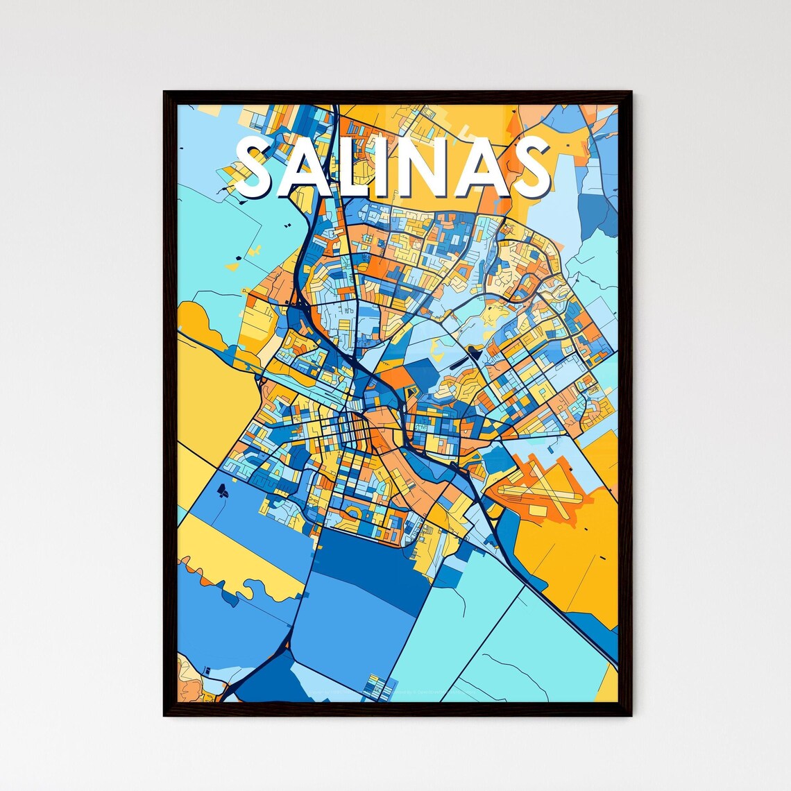 Salinas California Colorful Modern City Map Poster for Home and Office