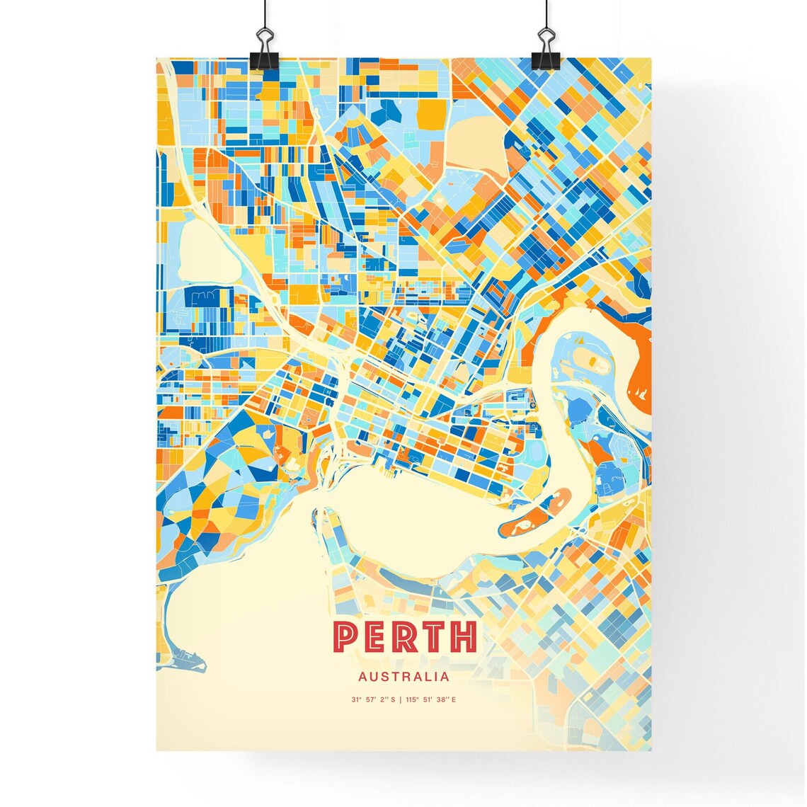 Perth Australia Blue Orange City Map Art Poster for Home Office - Image 3