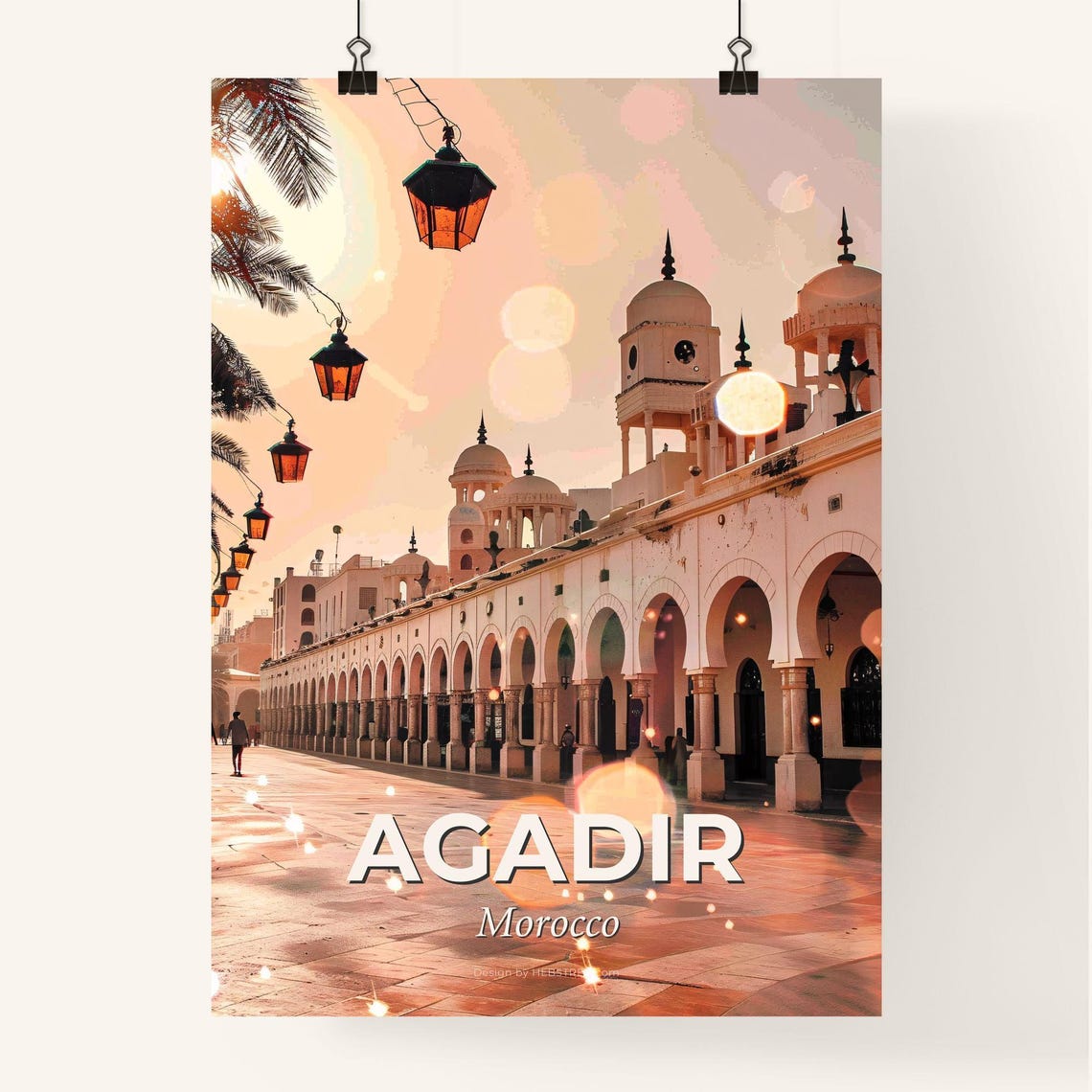 Agadir Morocco Grand Mosque Arcade Lanterns Sunset Street Poster - Image 4