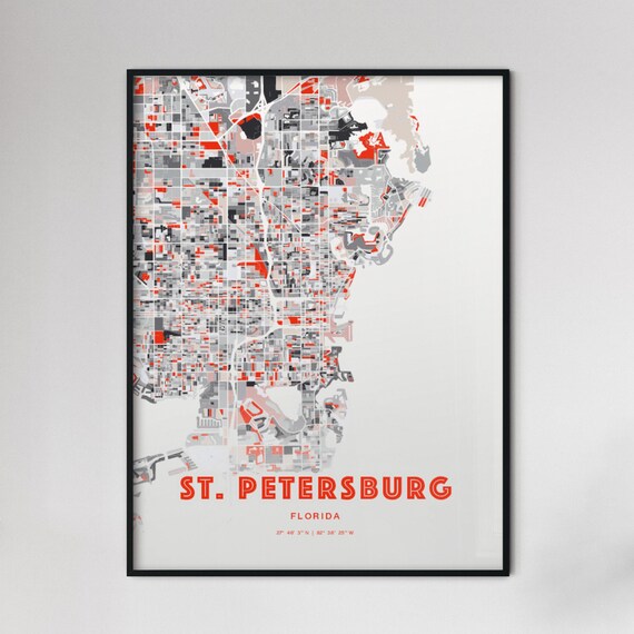 St Petersburg Florida Expressive Red Bold City Map Art Poster