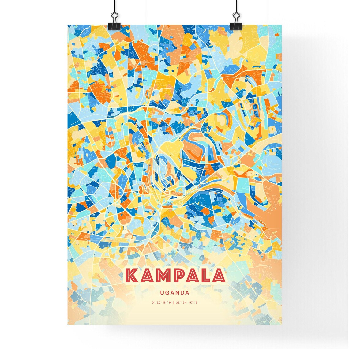 Kampala Uganda City Map Blue Orange Modern Cartography Art Poster - Image 3