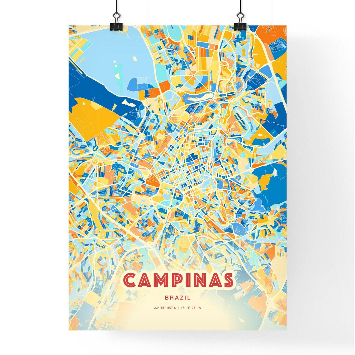Campinas Brazil Vibrant Stylized Blue and Orange City Map Poster - Image 3