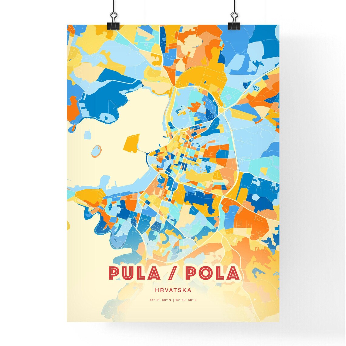 Pula Croatia Pola Modern Colorful City Map Blue Orange Poster - Image 3