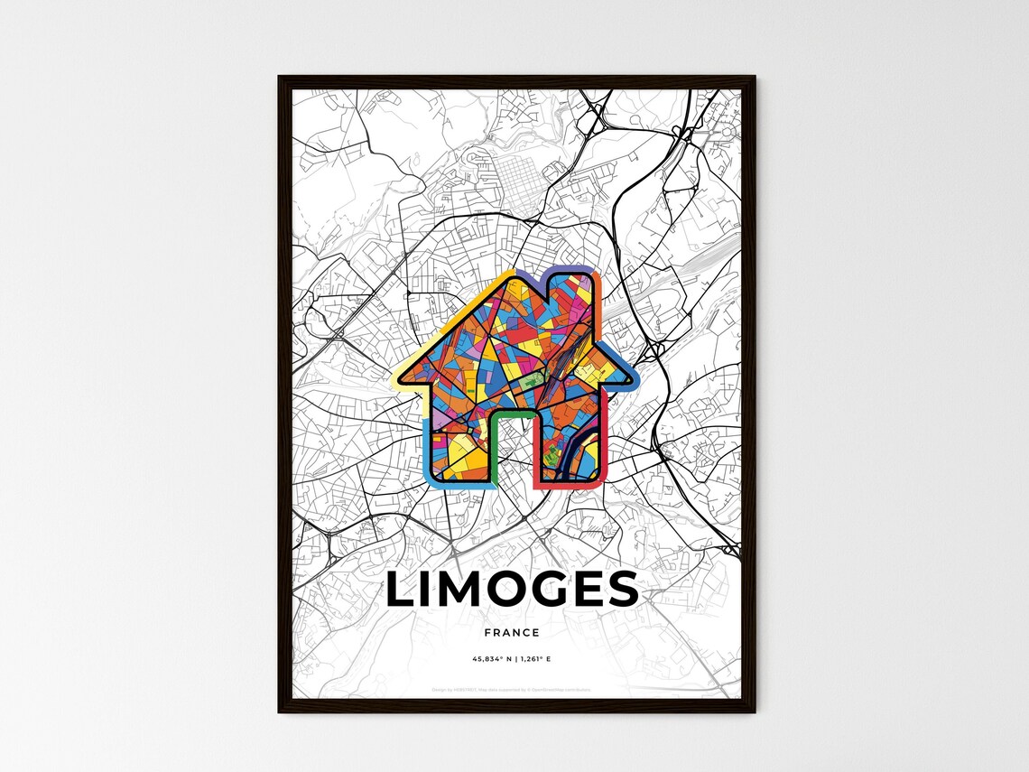 Limoges France Modern Minimalist Heart Street Map Art Poster - Image 3
