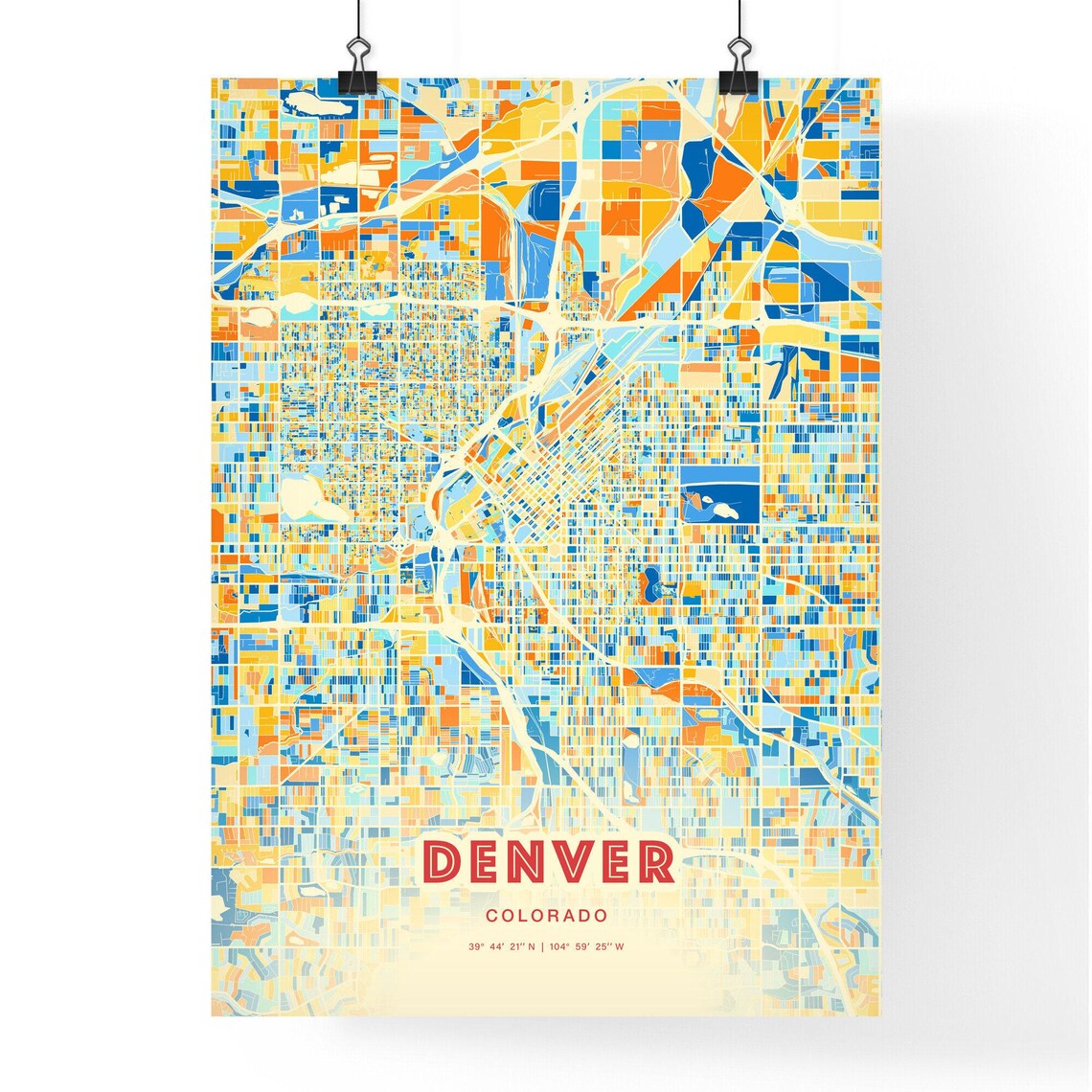 Denver Colorado Colorful City Map Poster Blue Orange USA Travel Decor - Image 3