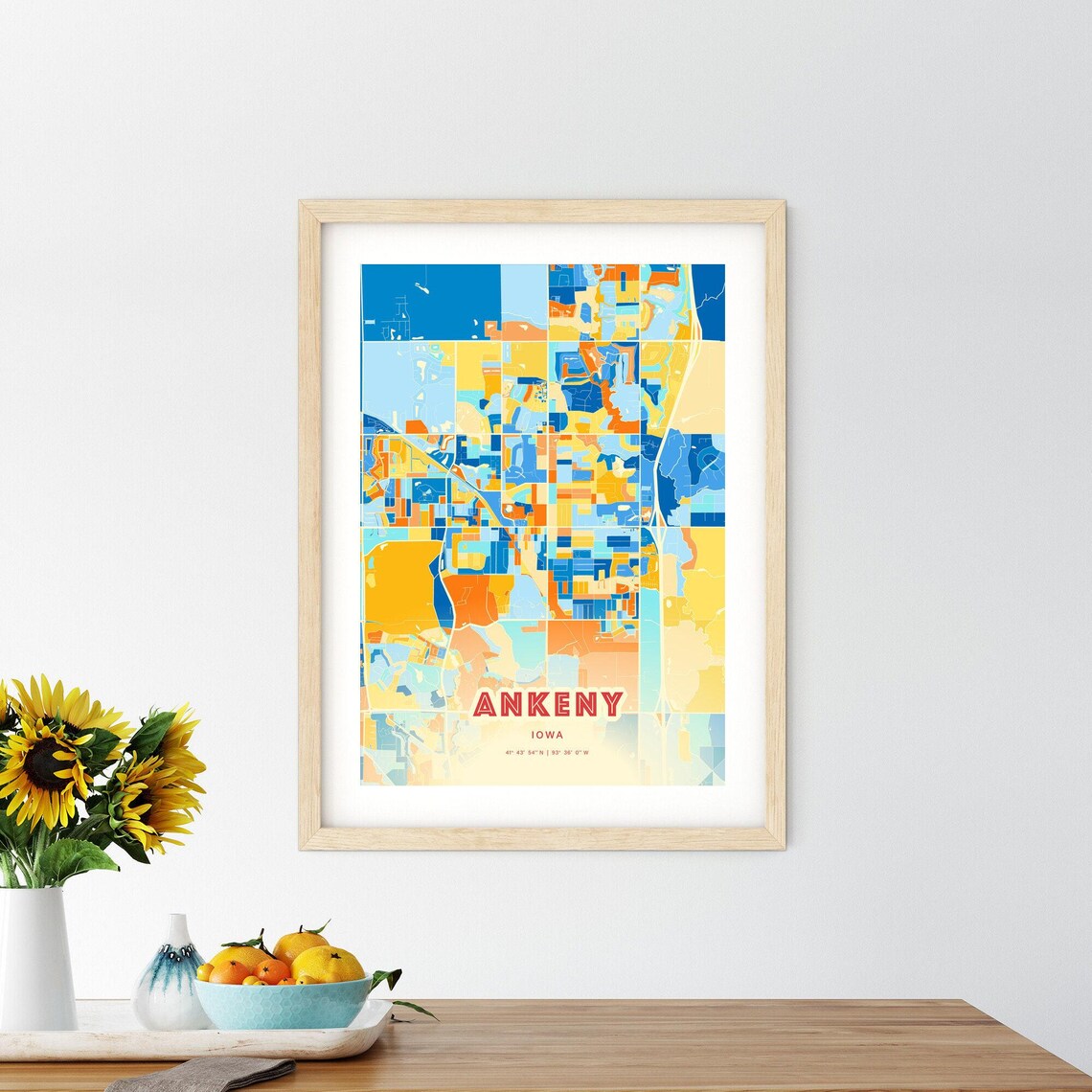 Ankeny Iowa Colorful Blue and Orange Retro City Street Map Wall Art - Image 2