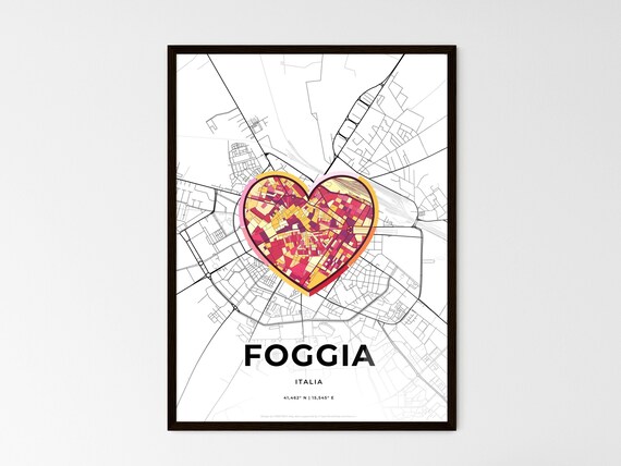 Foggia Italy Minimalist Line Art Heart Shaped City Map Poster