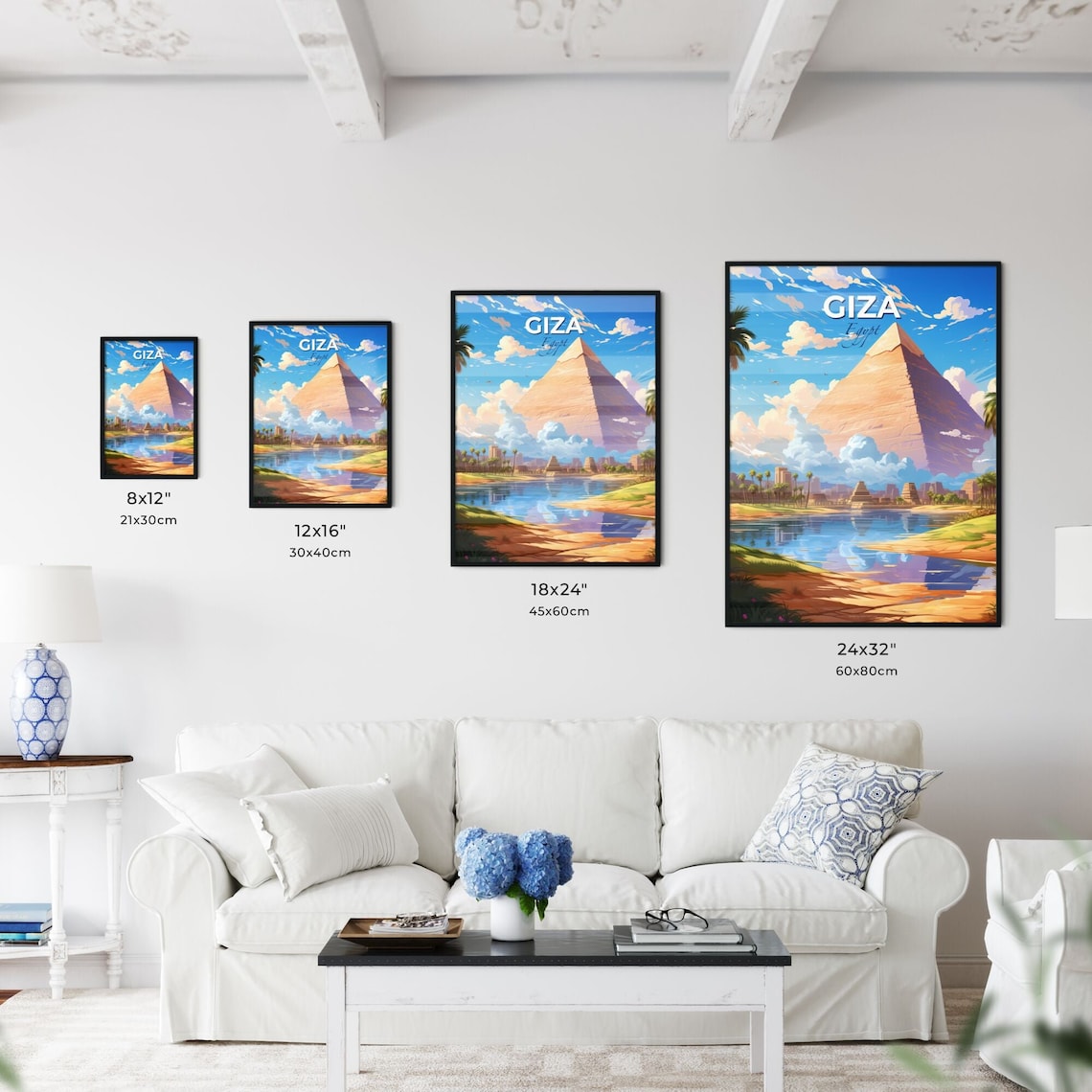Giza Egypt Great Pyramid Colorful Riverside Travel Art Poster - Image 3