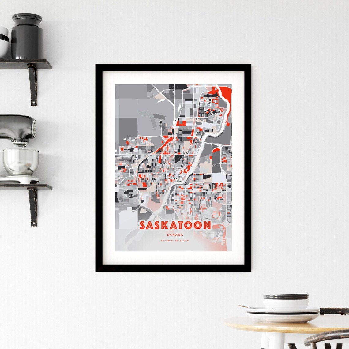 Saskatoon Canada City Map Art Modern Red Gray Coordinate Poster - Image 2