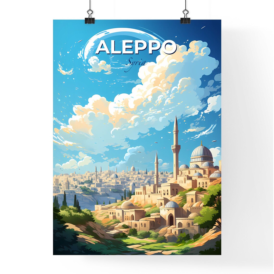 Aleppo Syria Illustrated Middle East City Skyline Travel Poster - Image 4