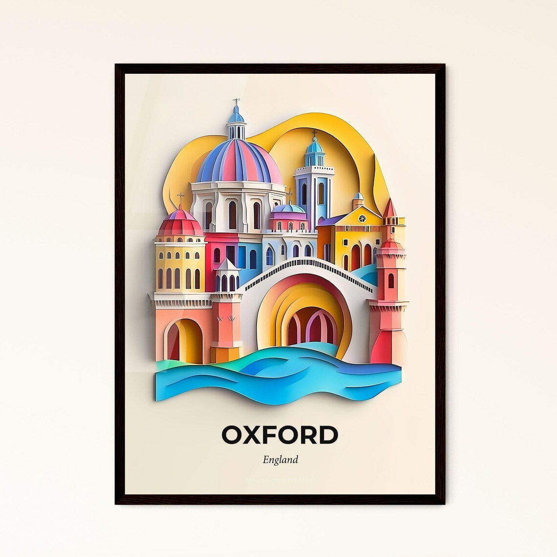 Oxford England Colorful Paper Cut Domed Colleges River Travel Poster