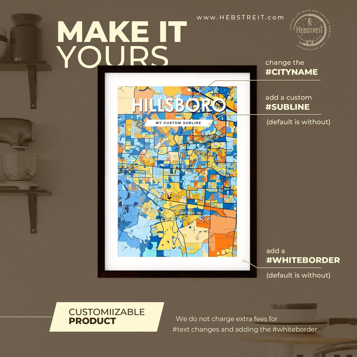 Hillsboro Oregon Vibrant Colorful Mosaic City Street Map Art Poster - Image 2