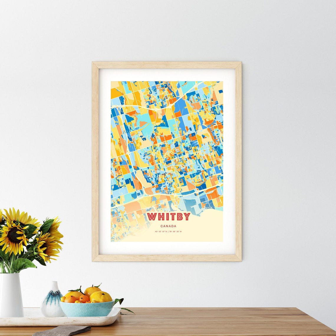Whitby Canada Colorful City Map Poster Blue Orange Ontario Wall Decor - Image 2