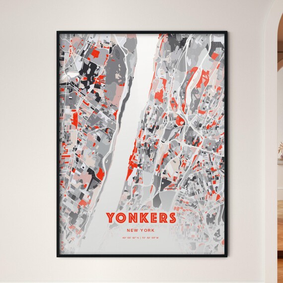Yonkers New York Expressive Red Abstract City Map Art Poster