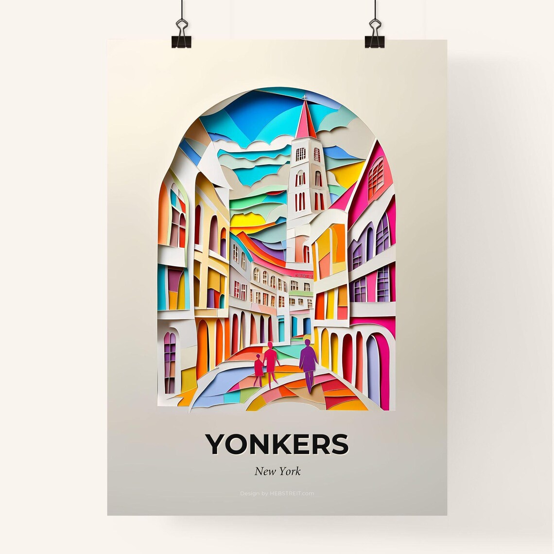 Yonkers New York Historic Street Colorful Paper Cut Art Poster - Image 4