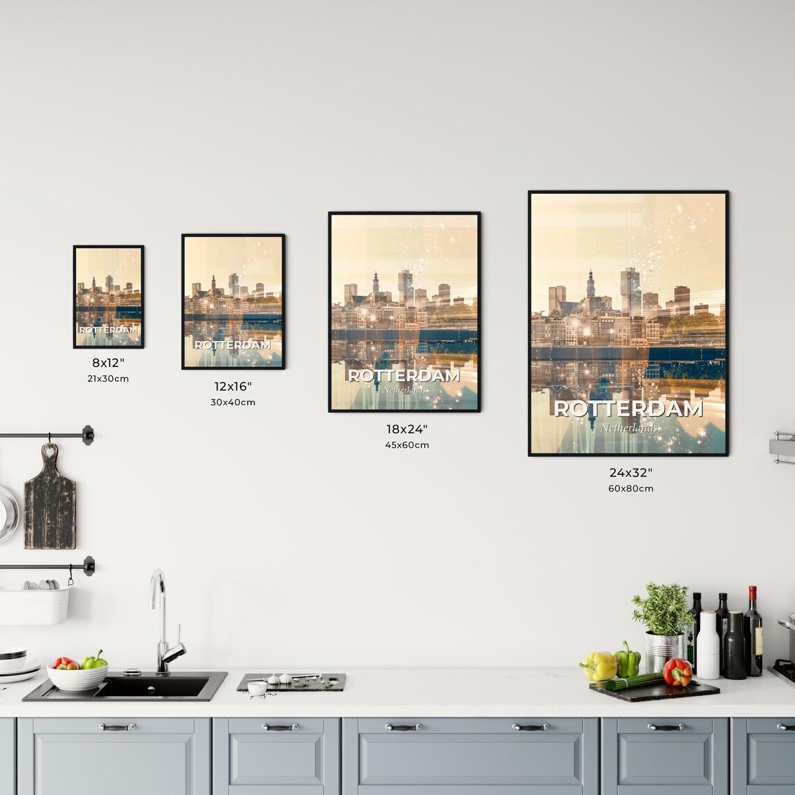 Rotterdam Netherlands Harbor Skyline Mirrored Golden Art Poster - Image 3