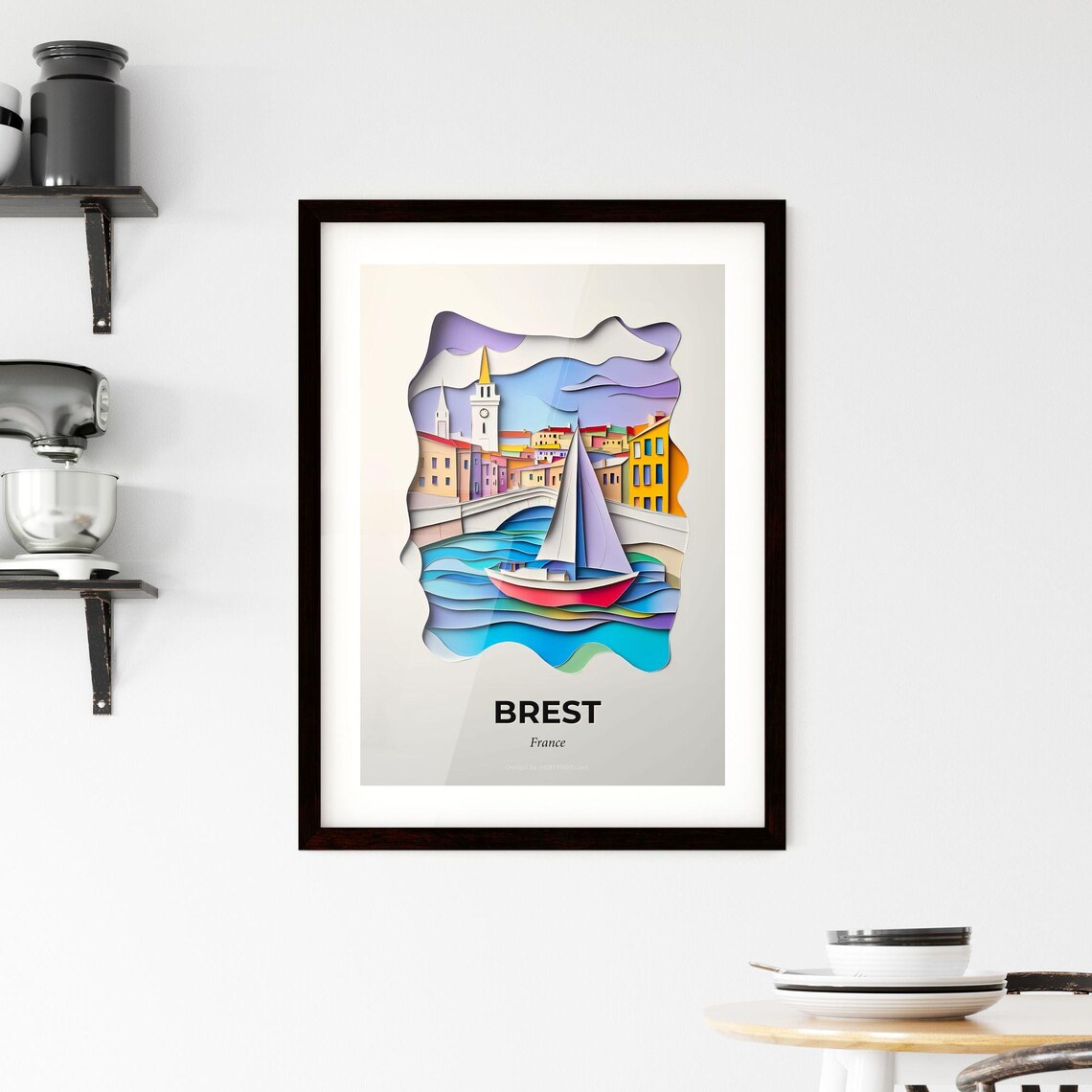 Brest France Colorful Harbor 3D Paper Cut Sailboat Town Art Poster - Image 2