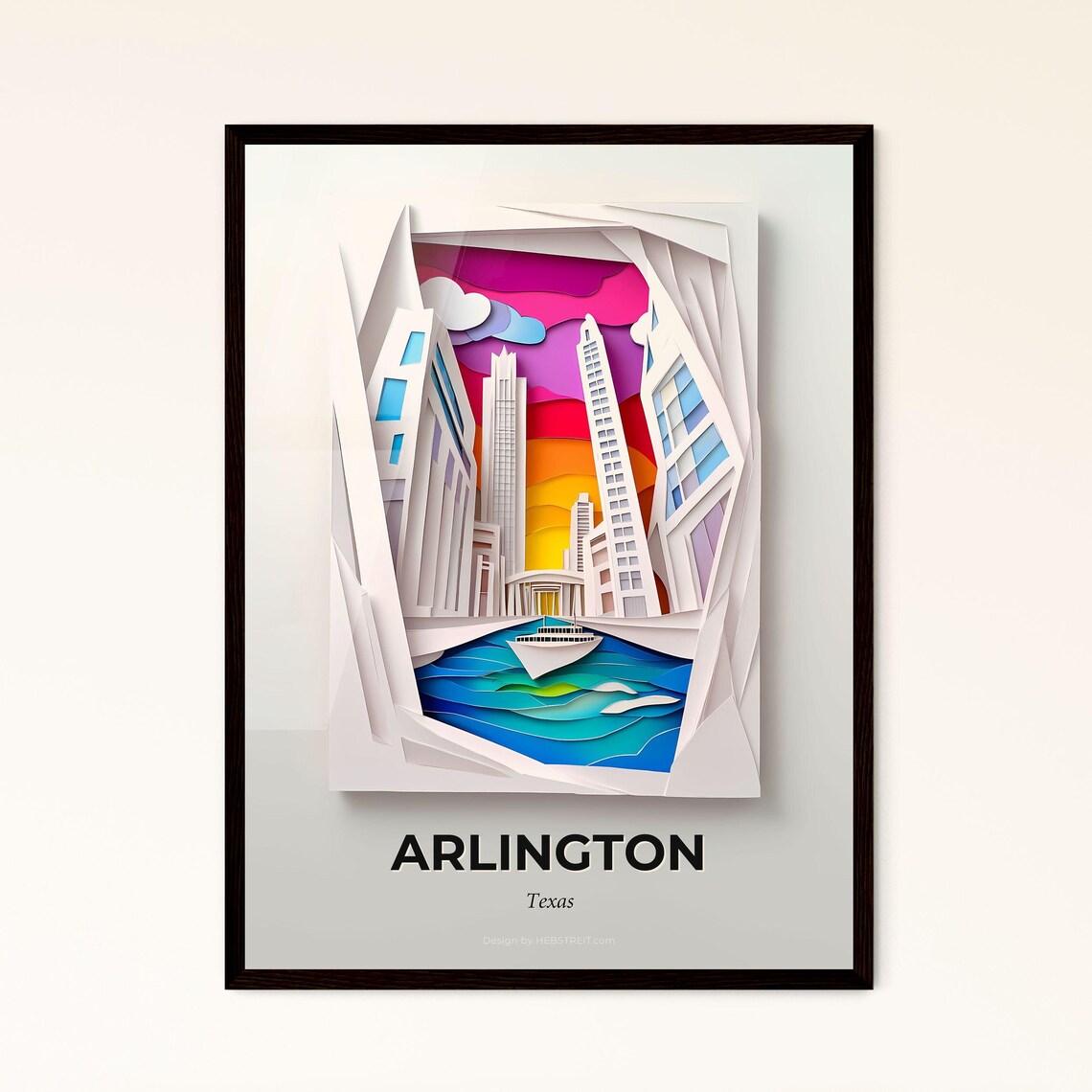 Arlington Texas Sunset Skyline 3D Paper Cut Cityscape Art Poster