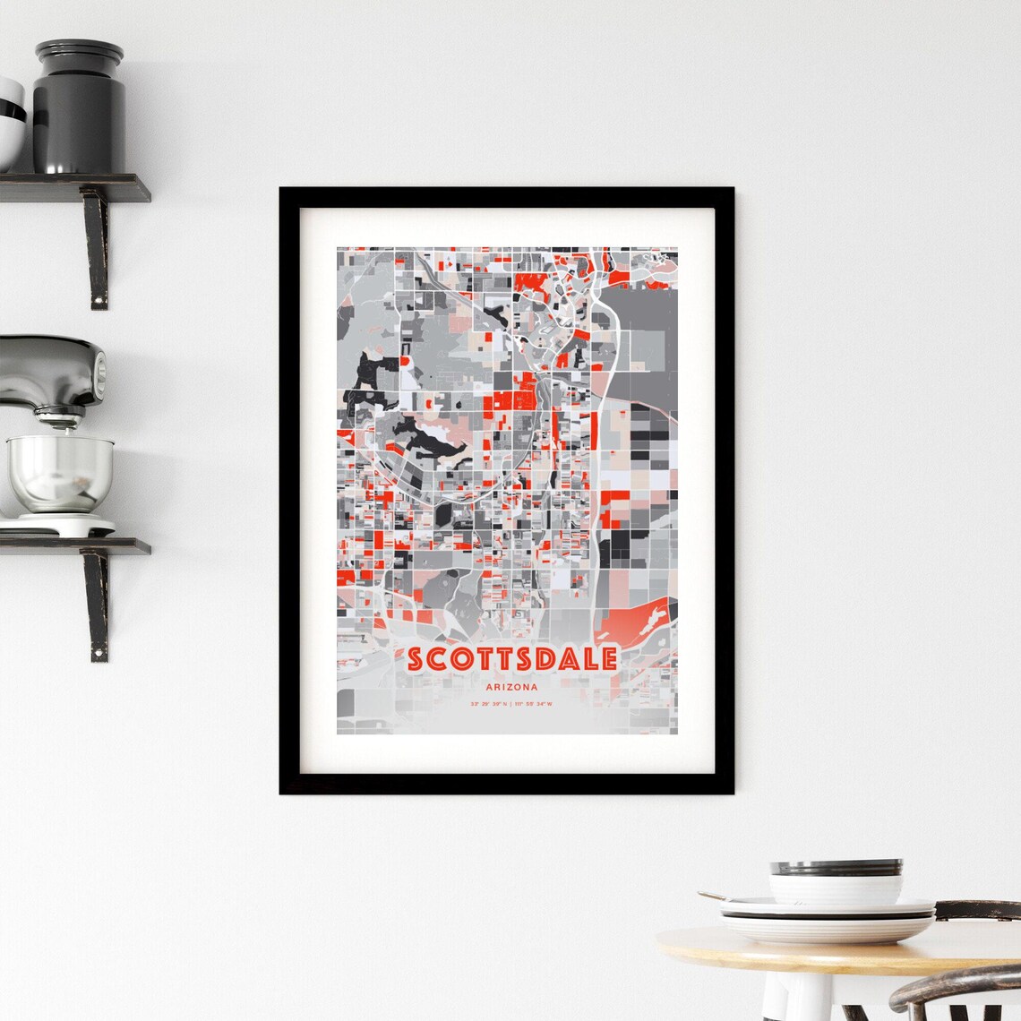 Scottsdale Arizona Expressive Red Bold Modern City Map Art Poster - Image 2