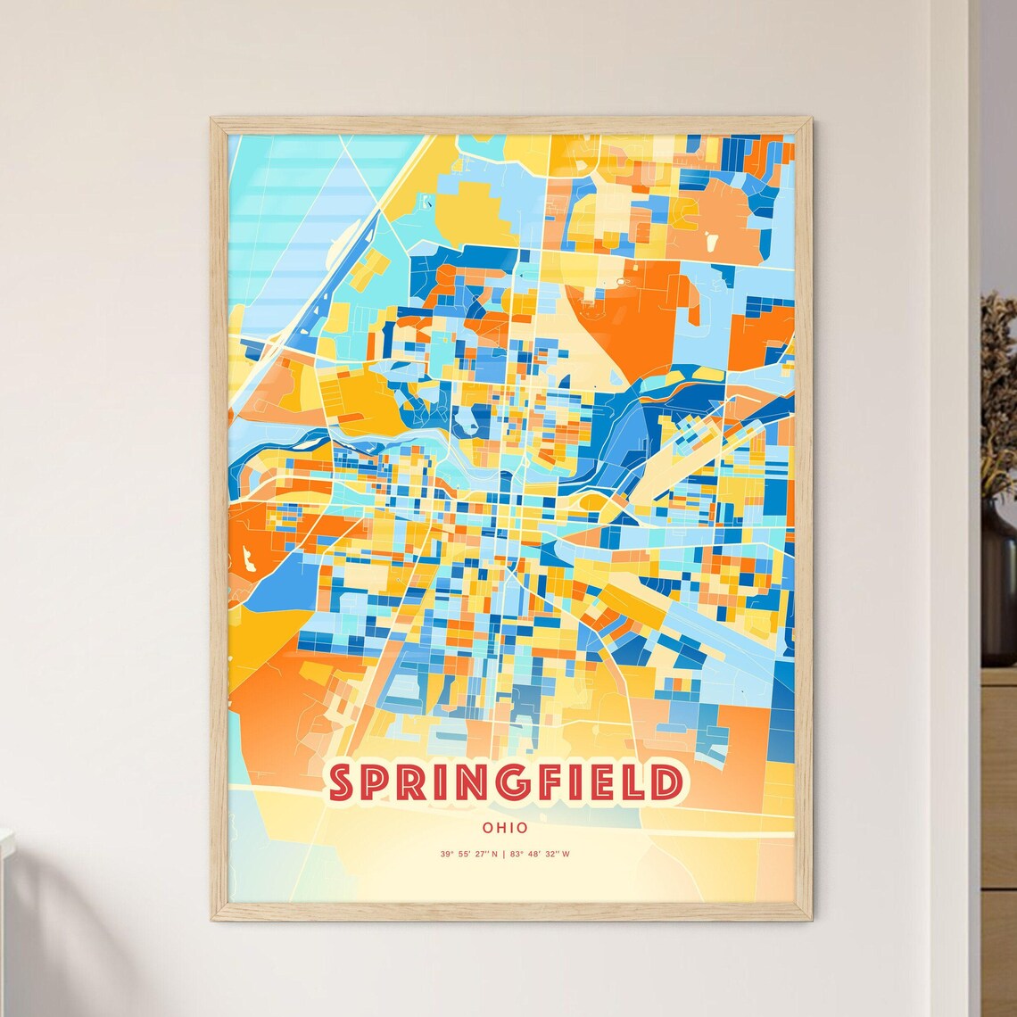 Abstract Springfield Ohio Modern Colorful City Street Map Art Poster - Image 3