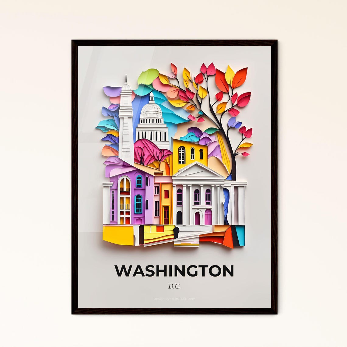Vivid Washington Dc A Paper Cut Print Of A City With A Tree Fine Art Print Customizable
