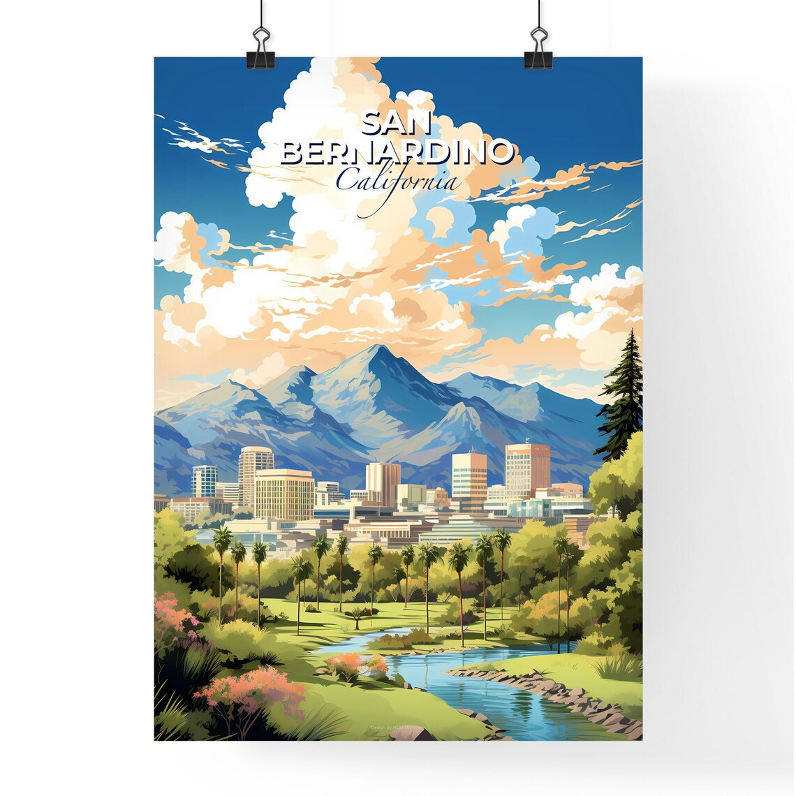 San Bernardino California Mountain Skyline Palm Park Travel Poster - Image 4