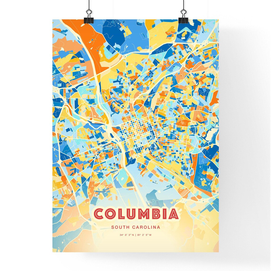 Columbia South Carolina Colorful City Map Art Coordinates Poster - Image 3