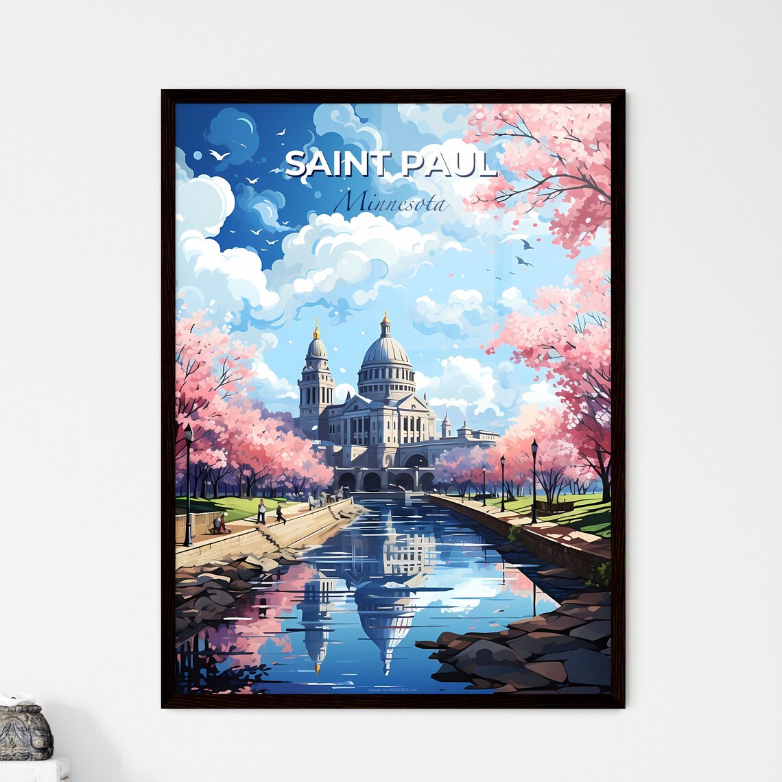 Saint Paul Minnesota Capitol Cherry Blossom Canal Spring Travel Poster