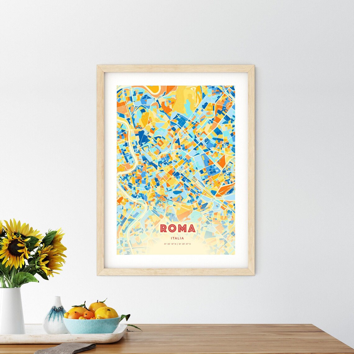 Roma Italia City Map Blue Orange Street Art Map Poster Rome Italy - Image 2
