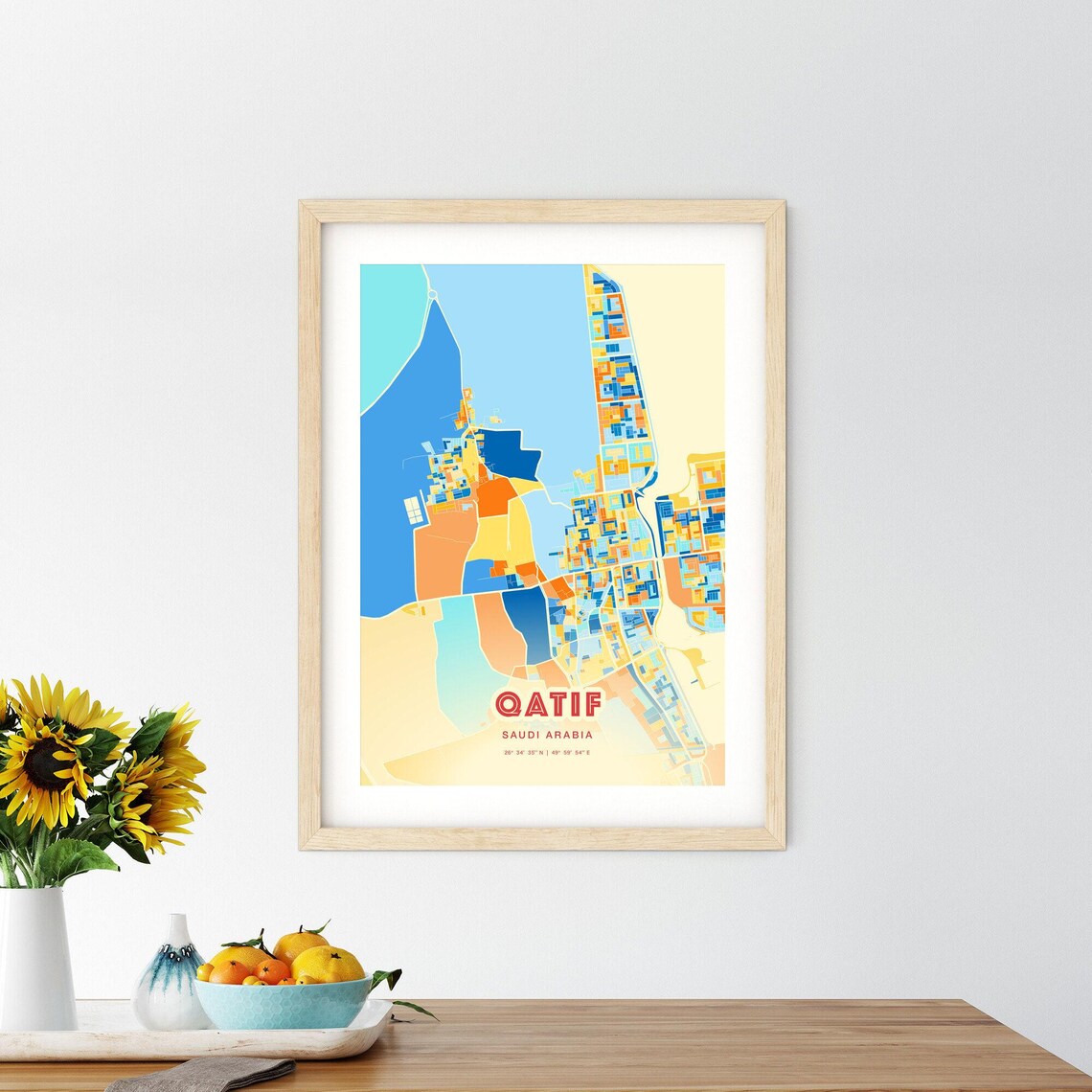 Qatif Saudi Arabia Colorful Blue Orange Modern City Street Map Poster - Image 2