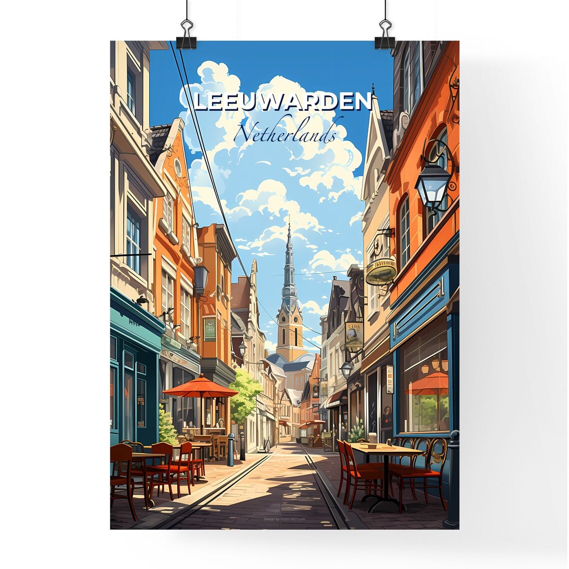 Leeuwarden Netherlands Cafe Street Church Tower Vintage Travel Poster - Image 4