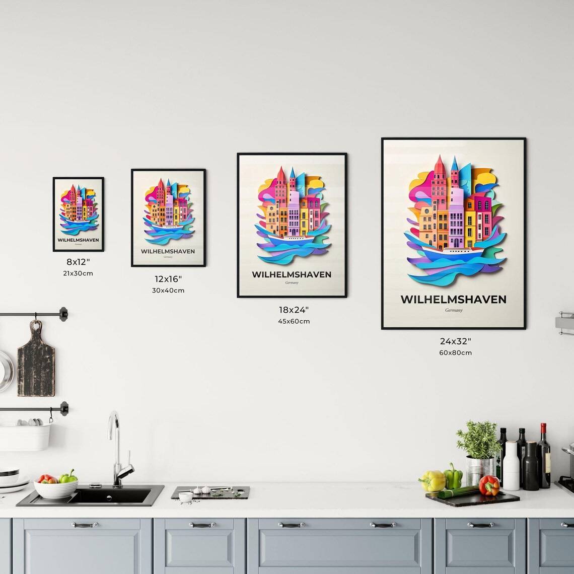 Wilhelmshaven Germany Harbor Boat Vivid Paper Cut Art Poster - Image 3