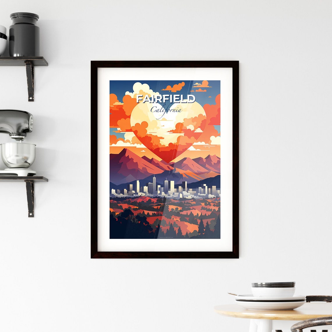 Fairfield California Heart Cloud Sunset Mountains Skyline Poster - Image 2