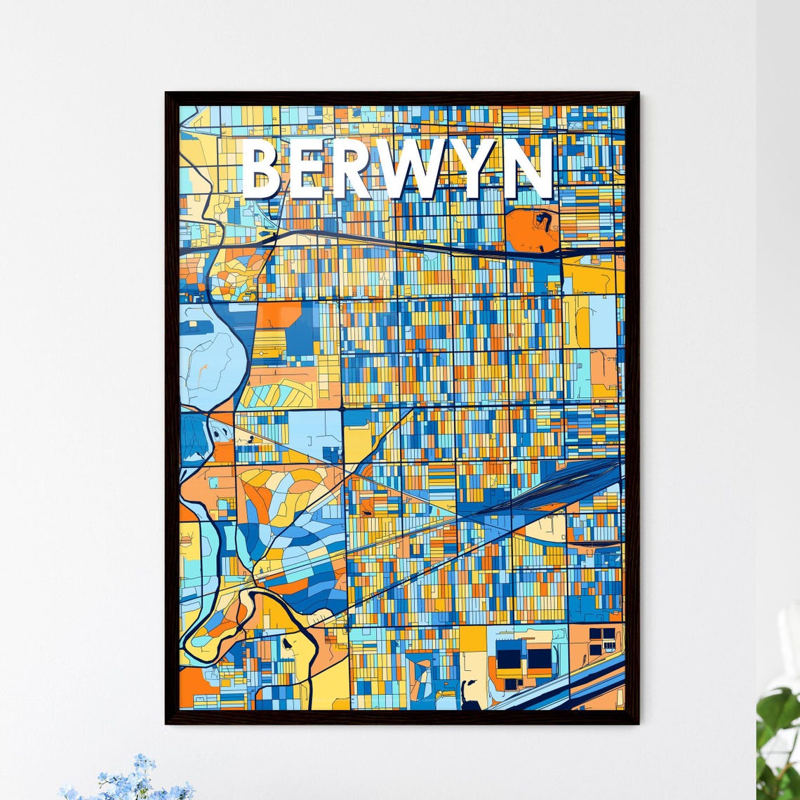 Berwyn Vibrant Geometric Mosaic City Street Map Artwork Poster