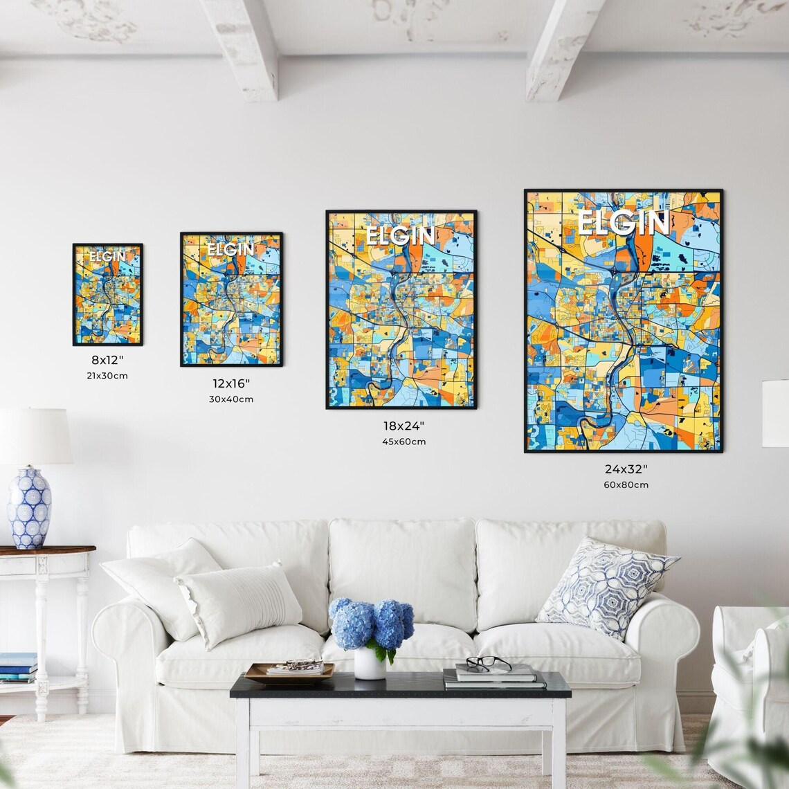 Elgin Illinois Bold Colorful City Map Art Poster Great Hometown Gift - Image 3