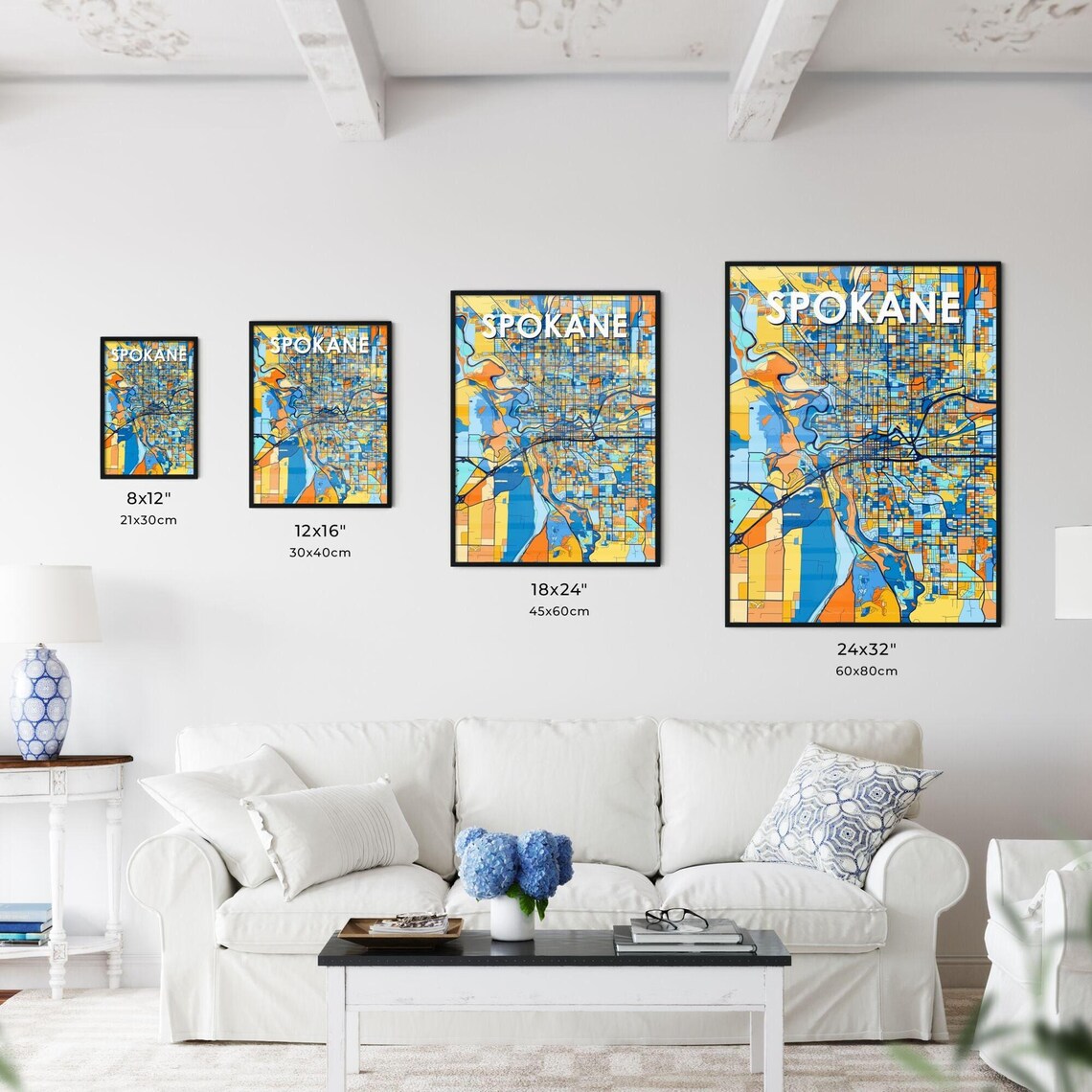 Spokane Washington City Map Poster Vibrant Modern Wall Decor Art - Image 3