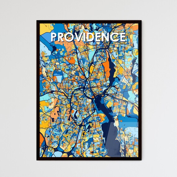 Providence Rhode Island Bold Orange and Blue Modern Abstract City Map Poster