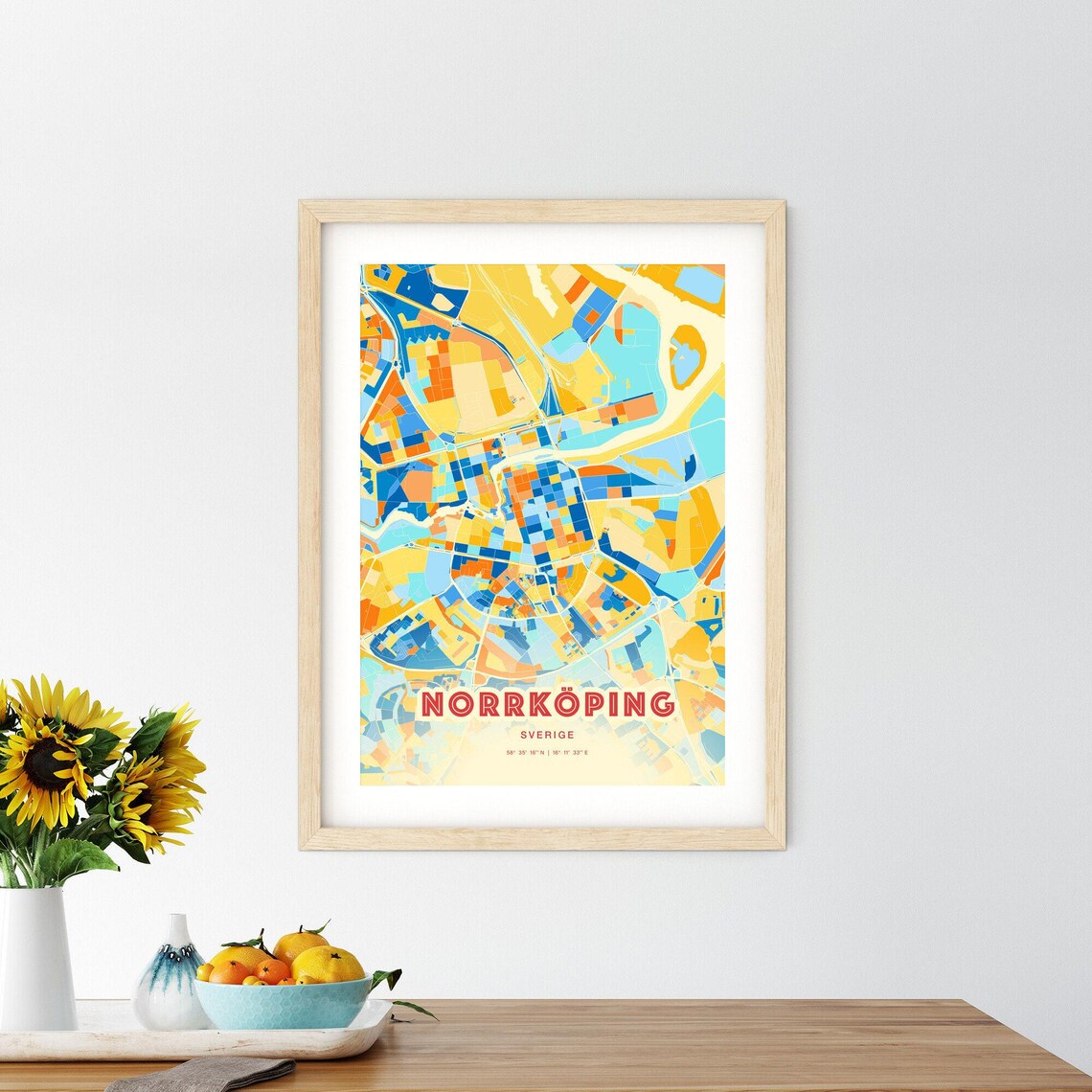 Norrkoping Sweden Scandinavian Blue Orange City Map Art Poster - Image 2